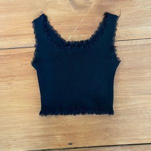 Black Lace Edge Black Cropped Tank Top